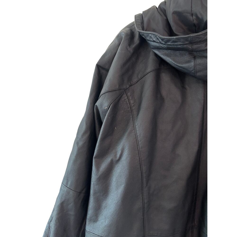 Vilanto Men's Black Leather Hooded Coat Size 3XL Zipper is not working - Picture 12 of 14